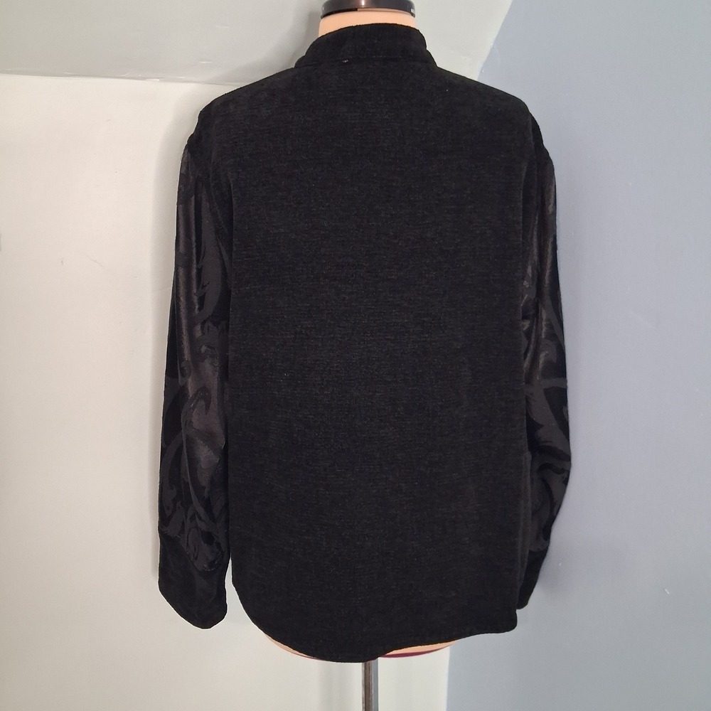 Flashback Womens Black Embroidered Damask Sleeve Button Front Jacket Medium - Picture 3 of 12